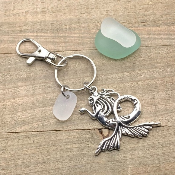 Sea Glass Mermaid Beach Charm Key Chain| Seaglass Gift New Driver Keychain - Picture 4 of 6